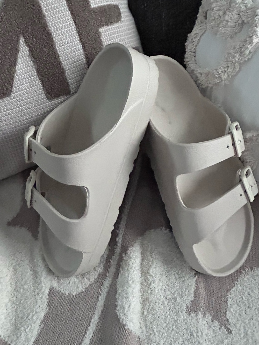 MIA Double Strap Slide Sandals in Off-White/Cream